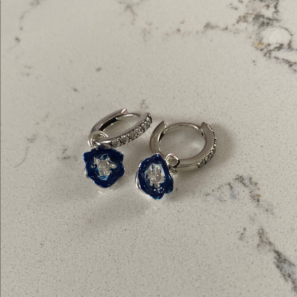 S925 Elegant Silver and Blue Floral Earrings